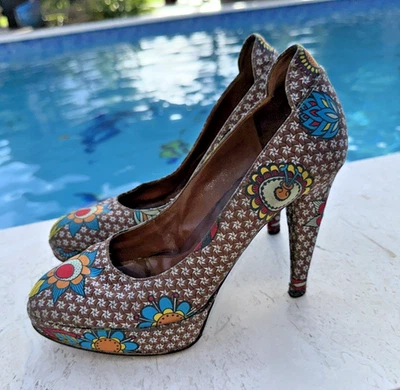 BOMBAS DE PLATAFORMA INFORMALES SATINADAS ESTAMPADO MULTICOLOR SERGIO ROSSI TALLA 36,5 M HECHAS EN ITALIA Foto 1 de 4