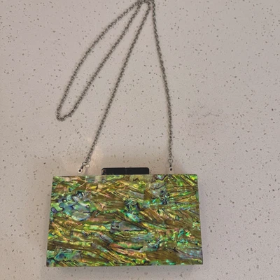 Bolso sin asas cosmético de noche con correa con cuentas Capiz abulón madreperla Foto 1 de 4