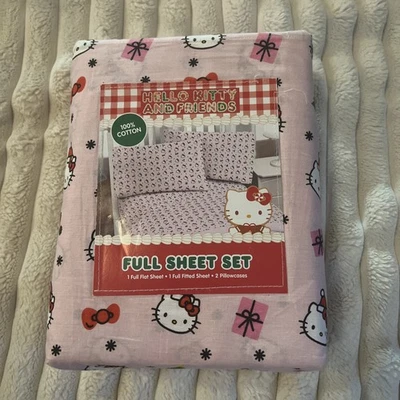 JUEGO COMPLETO DE SÁBANAS HOLA KITTY NAVIDAD SANTA VACACIONES Algodón Muérdago Árbol Rosa Foto 1 de 4