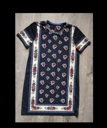 Abito T Shirt Tory Burch Tg M Blu Floreale Manica Corta 100% Pima Cotone Rosa