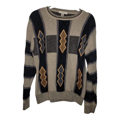 Suéter Turnbury Para Hombres 38 Lana Merino Gamuza Marrón Azul Hecho ITALIA AÑOS 80 Foto 1 de 3