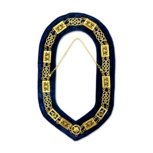 Freimaurer Großloge Maurer Kette Halsband mit blauem Samt & Goldkette - Bild 1 von 2