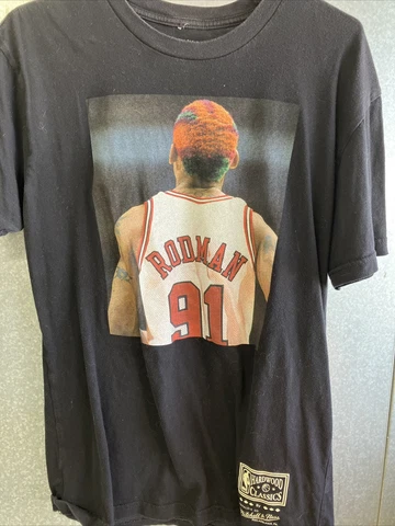 Mitchell & Ness Dennis Rodman 100 % cotton T Shirt Mens Black Size Medium Cover