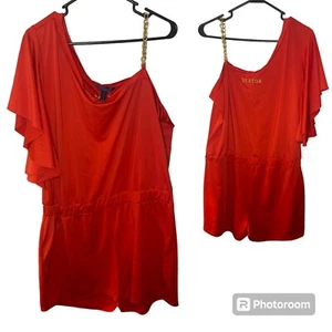 BEYONCE'S DEREON One Shoulder Jumpsuit Romper 2X Plus Size Jumper Y2K VTG Chain - Picture 1 of 4