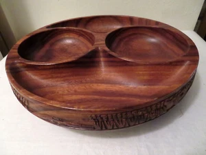 Vtg Monkey Pod Wood Lazy Susan Chips Dip Appetizers One Tier Tray Luau Tropical - Imagen 1 de 6