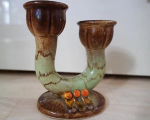 Art Deco? Velas de cerámica candelabro candelabro sellado de doble hoja - Imagen 1 de 4