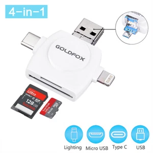 Memory Card Reader 4 in 1 SD Card Reader for iPhone iPad PC USB C USB A Devices - Picture 1 of 7