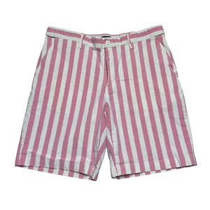 Lands End Shorts Mens 35 Striped Pink White Chino Traditional Fit Flat Front - Picture 1 of 7