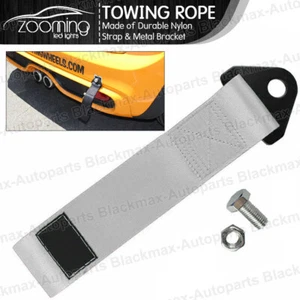 280MM HIGH STRENGTH UNIVERSAL SILVER JDM RACING SPORTS NYLON TOW STRAP TOW HOOK - Bild 1 von 8