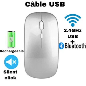 OPTISCHE BLUETOOTH MAUS WIEDERAUFLADBAR USB WIRELESS KABELLOS LEISE SILBER - Bild 1 von 4