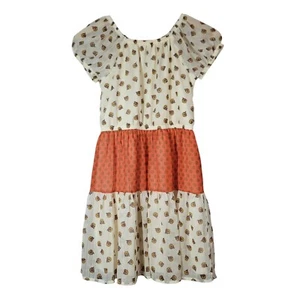 Wonder Nation Girls Floral Dress Cream Orange Size 10 Large Lined Elastic Tiered - Picture 1 of 7