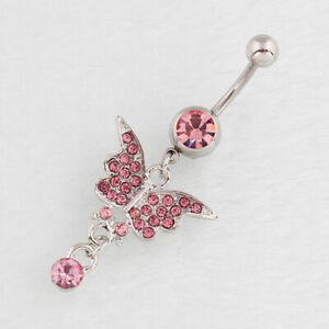 Sexy Rhinestone Butterfly Pendant Belly Button Ring Navel Nail Body Ornament