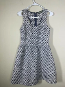 Maude Anthropologie Girls Sleeveless Navy & White Print Fit & Flare Dress L - Picture 1 of 6