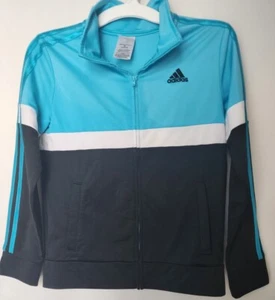 Adidas Girl's Tricot Color Block Full-Zip Jacket Black/Blue/White 10-12 M - Picture 1 of 4