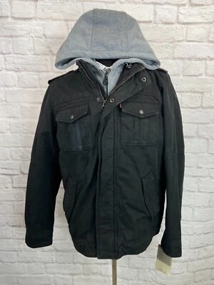 NEW LEVI STRAUSS Mens Black Insulated Zip-Front Lined Coat OVERCOAT Jacket 'M' - Image 1 of 4