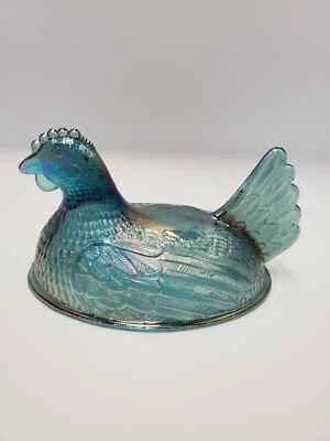 Indiana Glass Company Blue Iridescent Carnival Glass Hen On Nest TOP ONLY