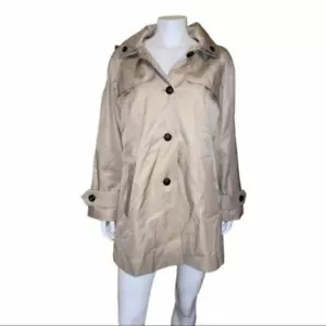 London Fog Stone Single-Breasted Hooded Raincoat Beige Women's Small NWT - Picture 1 of 9