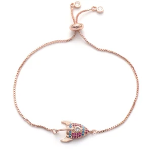 Cute Mini Rocket Spaceship Rose Gold Cubic Zirconia Adjustable Bracelet NASA - Picture 1 of 6