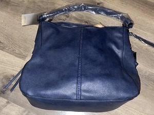 Realer Womens Crossbody Bag 2 Straps Purse Bag Synthetic Blue Leather NwT Zipper - Picture 1 of 14
