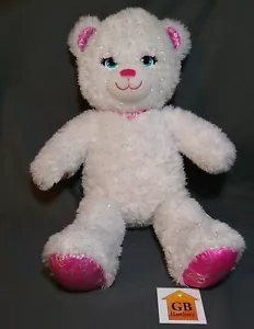 BUILD A BEAR BAB 17" Peluche Bianco Scintillante ORSO Giocattolo per Bambini Rosa Argento - Foto 1 di 7
