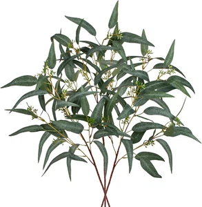 Faux Eucalyptus Stems Willow Eucalyptus Leaves 34” Long Fake Salix Leaves 3 Pcs - Picture 1 of 5