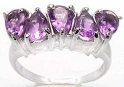 Anillo de plata de 2,1 quilates con 5 piedras preciosas de amatista natural brillantes tamaño 7,0 AR98 Foto 1 de 1