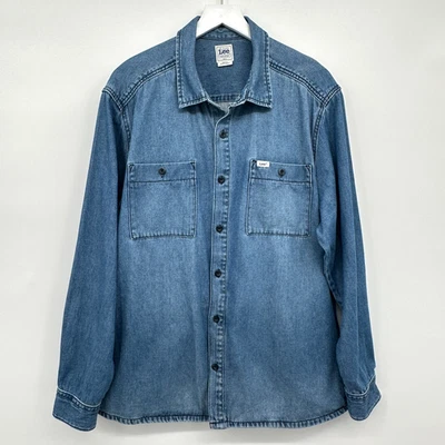 Vintage Lee Denim Shacket Shirt Mens Size Large Pockets Barn Chore Rugged Work - Image 1 of 4