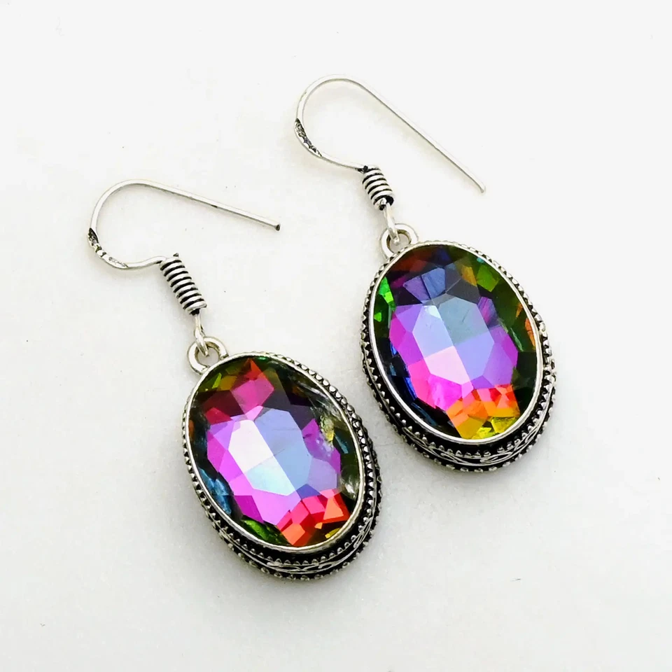 Mystic Topaz Gemstone Drop Dangle Antique Desing Earrings Jewelry 0" AE-95650 - Image 1 of 1