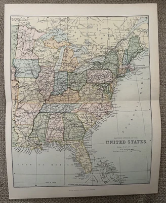 Antique Map c1870 – Eastern USA – Victorian Colour Lithograph Fold‑Out Original - Image 1 of 4