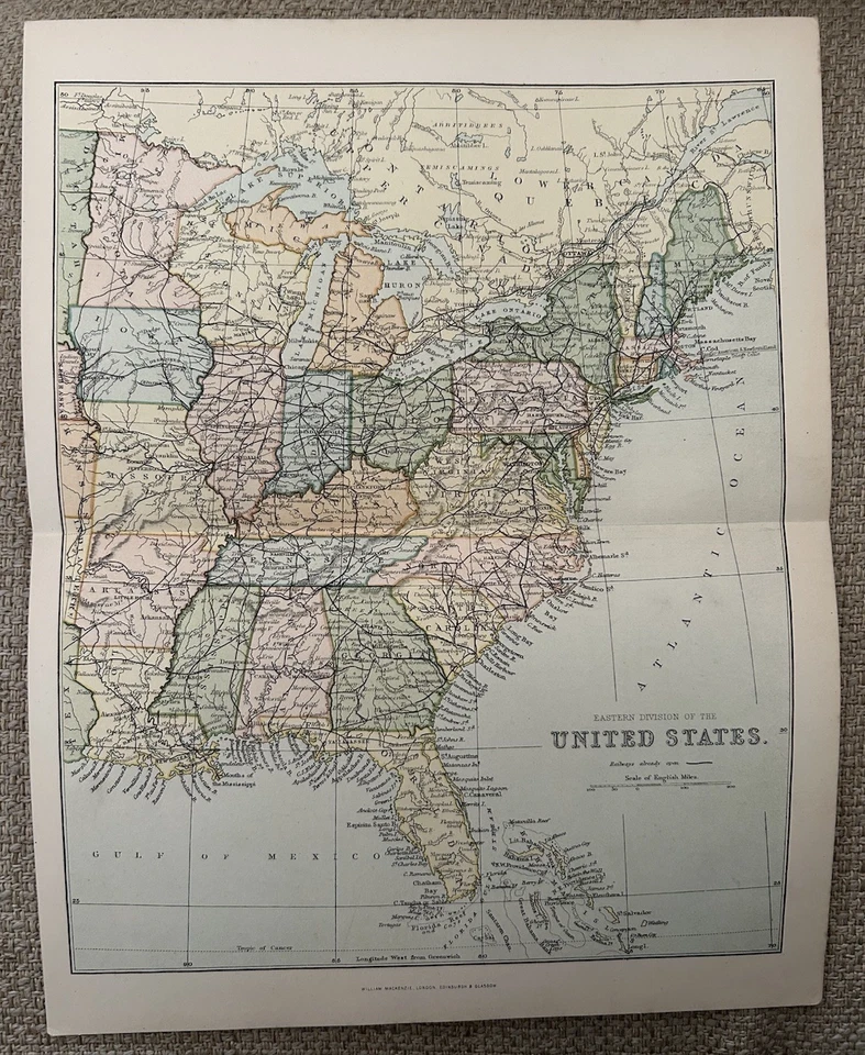 Antique Map c1870 – Eastern USA – Victorian Colour Lithograph Fold‑Out Original - Image 1 of 4