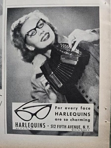 1946 Harlequins women's Cateye eyeglasses for every face accordian vintage ad - Picture 1 of 1