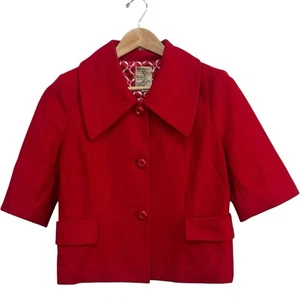 Vintage Tulle Clothing Wool Blend 3/4 Sleeve Cropped Jacket Red Womne's Size L - Picture 1 of 22