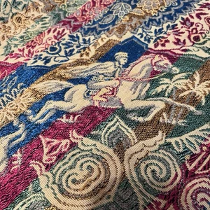 Vtg Tapestry Tablecloth Woven Silk Colorful Fabric Queen Bedspread Horse Man - Picture 1 of 8