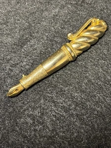 Vintage Fountain Pen Brooch Gold Toned Black Beaded Capped Pin 2.75 Inches - Picture 1 of 9