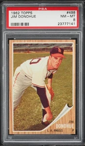 1962 Topps BB Card #498 Jim Donohue Los Angeles Angels PSA 8 NM-MT - Picture 1 of 2