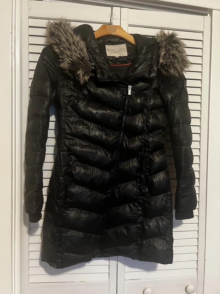 RACHEL ROY Women’s XS Xsmall Jacket Coat Long Removable Hooded Puffer Black - Image 1 of 4