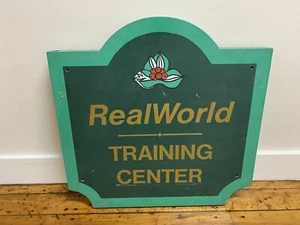 Vintage REAL WORLD, TRAINING CENTER Wood Sign 23.75 x 23.75 & Thick 1 1/2" - Picture 1 of 16