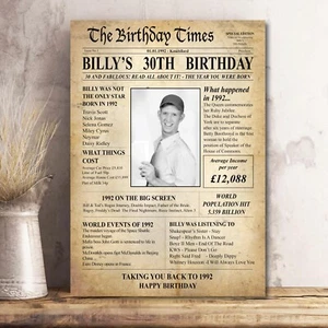 30th 1994 Personalised Photo Birthday Gift Poster Print son brother  37 - Picture 1 of 6