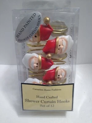 Christmas Holiday Santa Claus 12 Shower Curtain Hooks  Bathroom Hand Painted  - Image 1 of 4