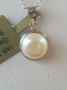 Colgante en forma de perla media esfera oro blanco liso de 14 quilates - Imagen 1 de 12