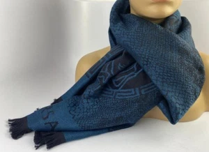 100% WOOL VERSACE 30X78 MEDUSA Black/Teal SCARF/SHAWL ITALY - Picture 1 of 4