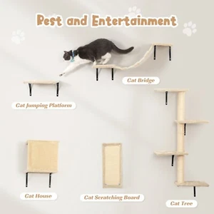 Cat Wall ShelvesWall-Mounted Cat Climber Set of 5 Floating Cat Perches Hanging - Picture 1 of 12