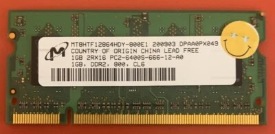 RAM MICRON 1GB SODIMM DDR2 PC2-6400S MT8HTF12864HDY TESTATA (VEDI FOTO) - Immagine 1 di 4