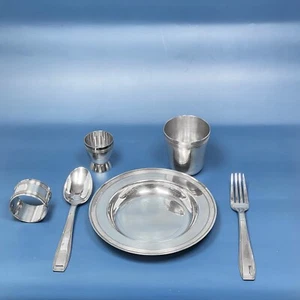 Servicio de mesa infantil vintage Christofle chapada en plata de 6 piezas - Imagen 1 de 4