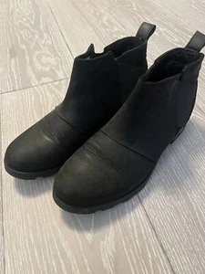 EUC Black Emelie Sorel Chelsea Waterproof Leather Boots 8 - Picture 1 of 5
