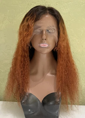 "Peluca 360 encaje frontal 100 % cabello humano ombre natural negro a jengibre marrón largo 22""" Foto 1 de 4