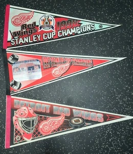 Lot Detroit Red Wings Stanley Cup Pennants 31" Full Size Team Picture 97 98 VTG - Picture 1 of 5