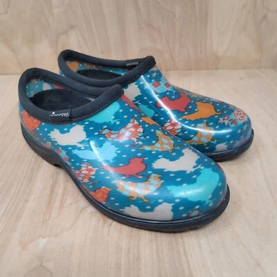 Sloggers Womens Garden Shoes Size 6 Blue Farm Print Waterproof Slip Ons Clogs - Image 1 of 4
