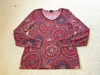 Suéter Feminino-TALBOTS-vermelho/bege/azul paisley "Lã Merino Pura" Dinheiro Antigo LS-M - Imagem 1 de 4