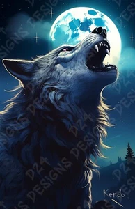 Wolf heult auf den Mond, Custom Artwork 8,5x11, Werwolf - Bild 1 von 1